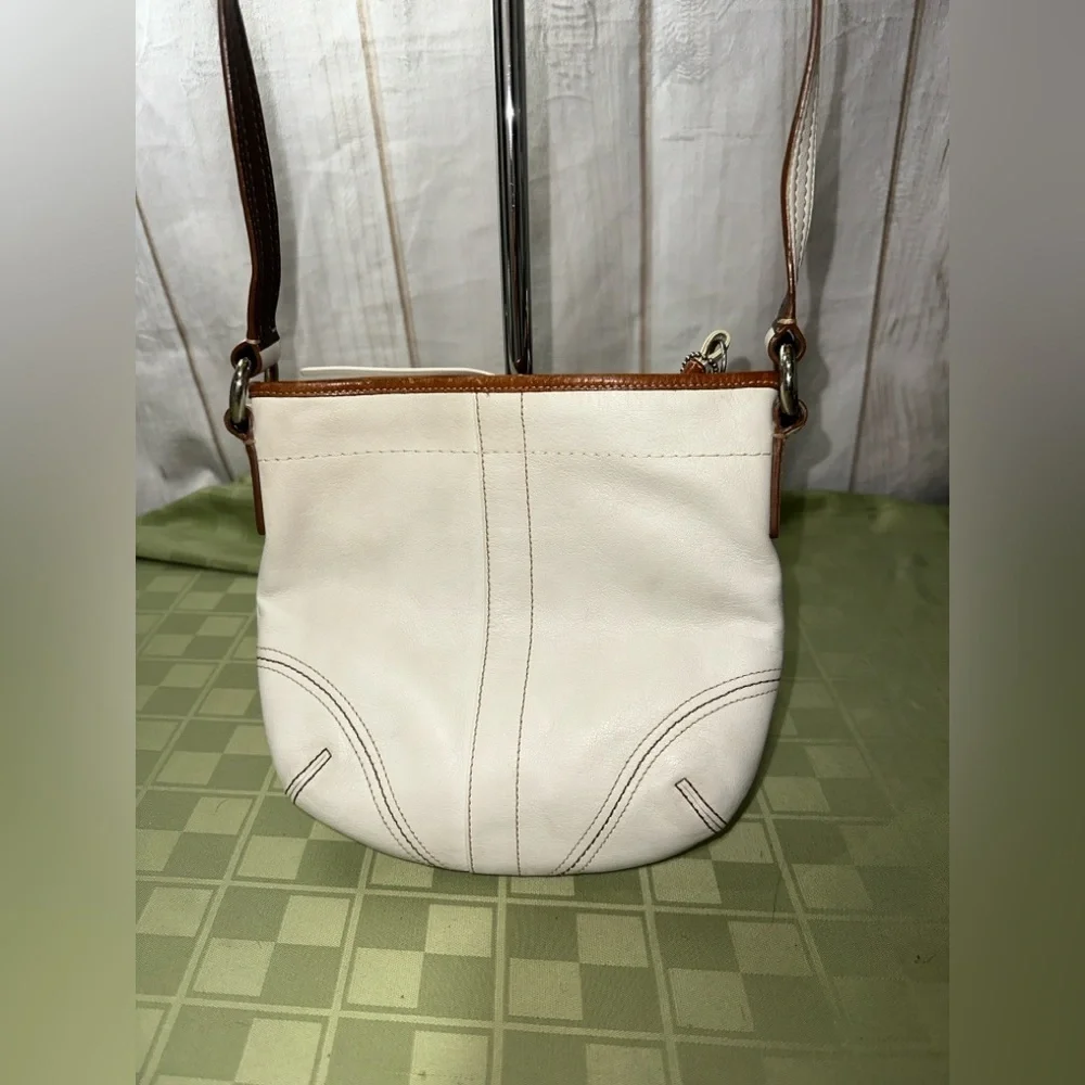 Coach White and Brown Crossbody Bag with Adjustable Strap
